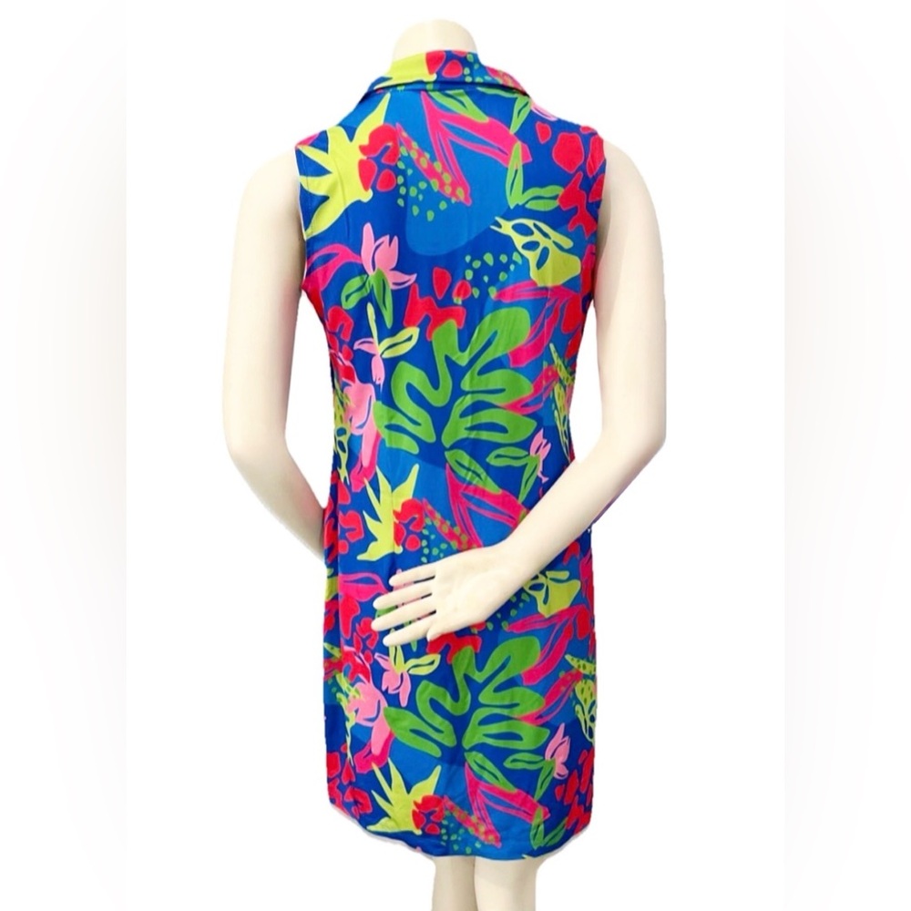 Katherine Way Blue Tropical Floral Shift Dress Size S Made USA - Picture 2 of 9